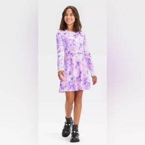 NWT! Art Class Girls Long Sleeve Henley Skater Dress Tie Dye purple pink